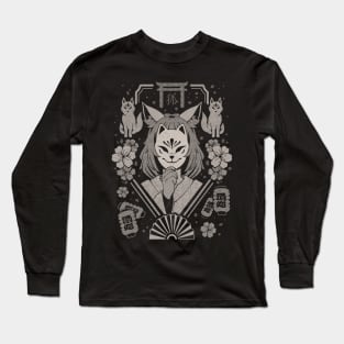 Kitsune Mask - Cool Aesthetic Fox Girl Yokai Japanese  Gift Long Sleeve T-Shirt